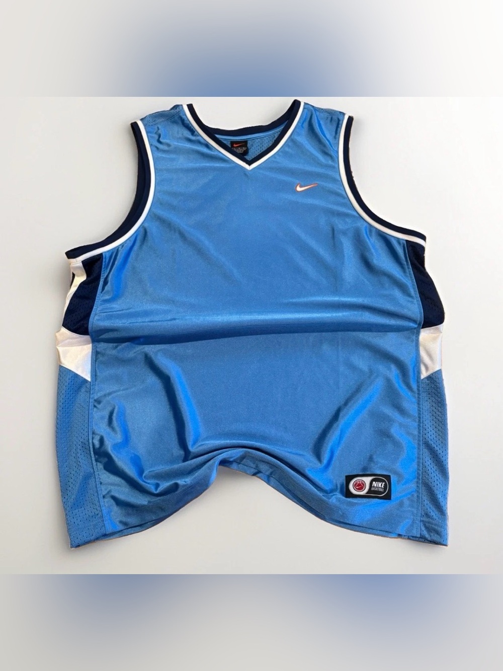 Nike Basketball Jersey Size Large Blank Blue Baggy Embroidered